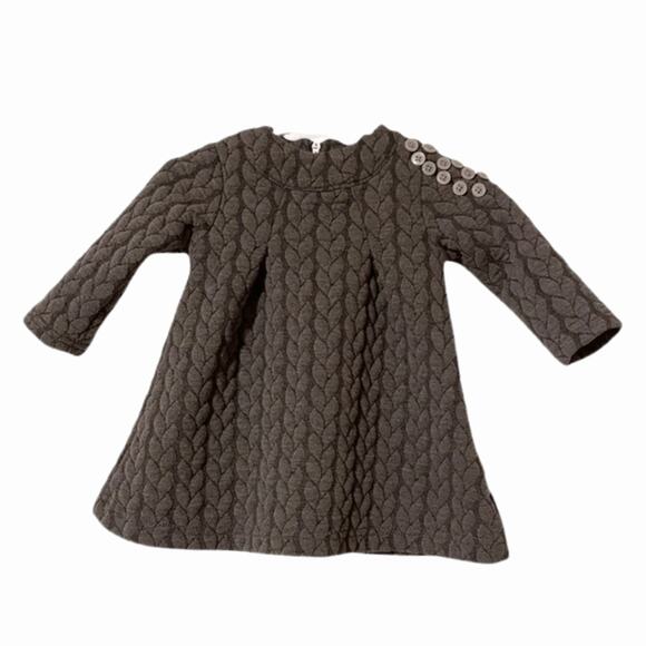 Le Top Baby Girls Gray Quilted Knit Dress Size 6 Months Long Sleeve - Picture 3 of 8